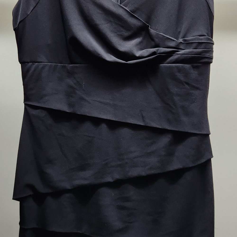 White House Black Market Black Asymmetrical Tiered Wrap Dress